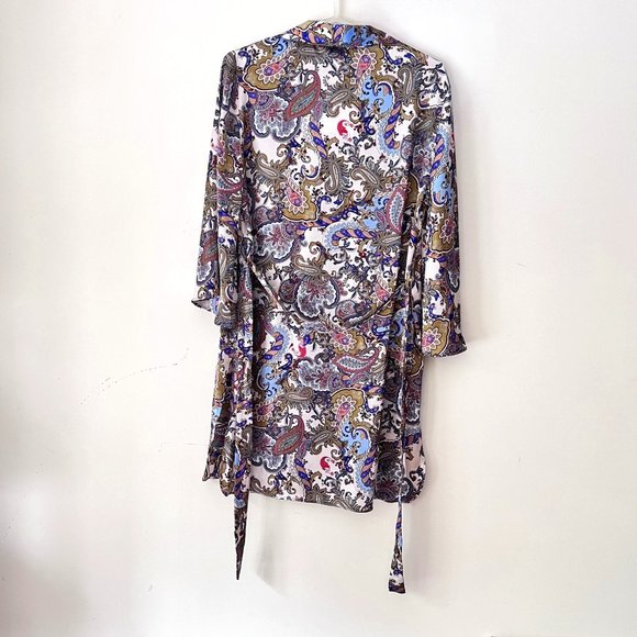 NEW! Zara Satin Kimono Style Paisley Pattern Tunic Mini Dress, Belted Oversized - Picture 10 of 15